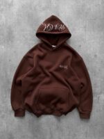 Мужское Базовое Коричневое Худи Оверсайз с Принтом на Капюшоне - Утепленное на Флисе