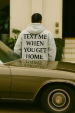 Мужское Серое Худи Оверсайз с Надписью на Спине - Теплое с Начесом