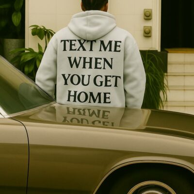 Мужское Серое Худи Оверсайз с Надписью на Спине - Теплое с Начесом