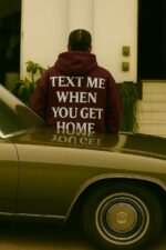 Мужское Бордовое Худи Оверсайз с Надписью на Спине - Теплое с Начесом