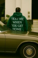 Мужское Зеленое Худи Оверсайз с Надписью на Спине - Теплое с Начесом