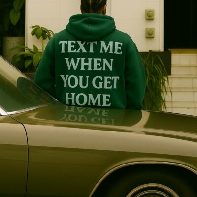 Мужское Зеленое Худи Оверсайз с Надписью на Спине - Теплое с Начесом