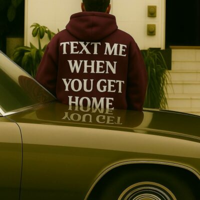 Мужское Бордовое Худи Оверсайз с Надписью на Спине - Теплое с Начесом