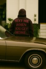 Мужское Коричневое Худи Оверсайз с Надписью на Спине - Теплое с Начесом