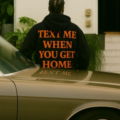 Мужское Черное Худи Оверсайз с Надписью на Спине - Теплое с Начесом