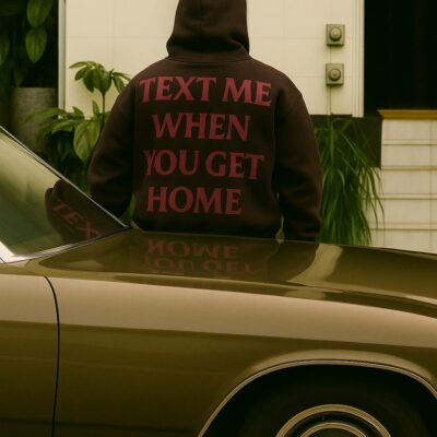 Мужское Коричневое Худи Оверсайз с Надписью на Спине - Теплое с Начесом