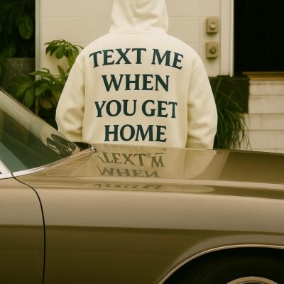 Мужское Молочное Худи Оверсайз с Надписью на Спине - Теплое с Начесом