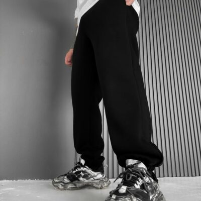 Мужские Базовые Теплые Черные Спортивные Штаны Джоггеры с Начесом