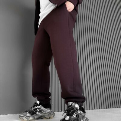 Мужские Базовые Теплые Коричневые Спортивные Штаны Джоггеры с Начесом