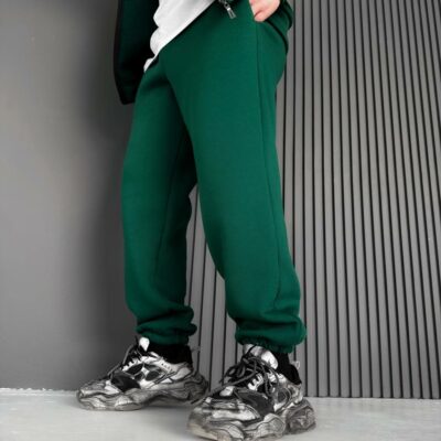 Мужские Базовые Теплые Зеленые Спортивные Штаны Джоггеры с Начесом