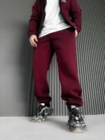 Мужские Базовые Теплые Бордовые Спортивные Штаны Джоггеры с Начесом