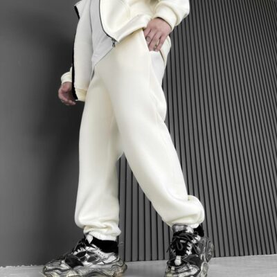 Мужские Базовые Теплые Молочные Спортивные Штаны Джоггеры с Начесом