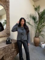 Женский Теплый Классический Графитовый Кардиган на Пуговицах с Рюшами