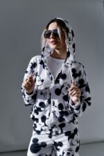 Женский Белый Спортивный Костюм Микки Маус - Зип Кофта на Молнии + Штаны Джоггеры