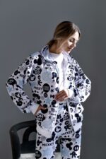 Женский Белый Спортивный Костюм в Принт - Зип Кофта на Молнии + Штаны Джоггеры