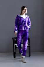 Женский Фиолетовый Спортивный Костюм в Принт - Зип Кофта на Молнии + Штаны Джоггеры