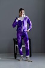 Женский Фиолетовый Спортивный Костюм в Принт - Зип Кофта на Молнии + Штаны Джоггеры