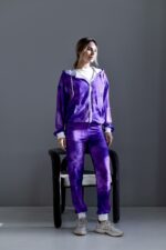 Женский Фиолетовый Спортивный Костюм в Принт - Зип Кофта на Молнии + Штаны Джоггеры
