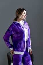 Женский Фиолетовый Спортивный Костюм в Принт - Зип Кофта на Молнии + Штаны Джоггеры
