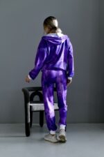 Женский Фиолетовый Спортивный Костюм в Принт - Зип Кофта на Молнии + Штаны Джоггеры