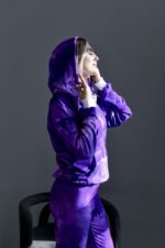 Женский Фиолетовый Спортивный Костюм в Принт - Зип Кофта на Молнии + Штаны Джоггеры