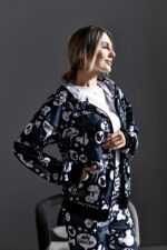 Женский Черный Спортивный Костюм в Принт - Зип Кофта на Молнии + Штаны Джоггеры