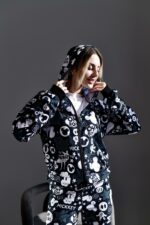 Женский Черный Спортивный Костюм в Принт - Зип Кофта на Молнии + Штаны Джоггеры