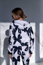 Женский Белый Спортивный Костюм с Бантиками - Зип Кофта на Молнии + Штаны Джоггеры