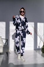 Женский Черный Спортивный Костюм с Бантиками - Зип Кофта на Молнии + Штаны Джоггеры