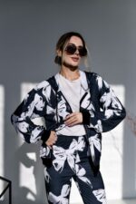 Женский Черный Спортивный Костюм с Бантиками - Зип Кофта на Молнии + Штаны Джоггеры