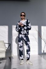 Женский Черный Спортивный Костюм с Бантиками - Зип Кофта на Молнии + Штаны Джоггеры