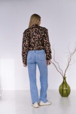 Женская Бежевая Кожаная Куртка Косуха в Леопардовый Принт - Короткая с Ремешком