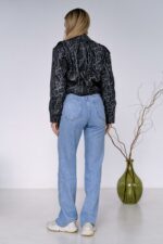 Женская Графитовая Кожаная Куртка Косуха в Леопардовый Принт - Короткая с Ремешком