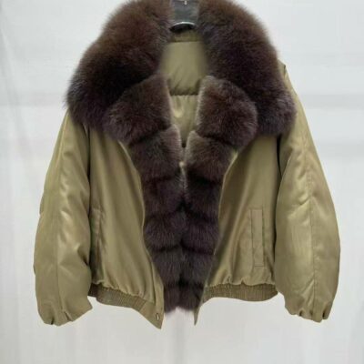 Женская Зимняя Куртка Хаки с Натуральным Мехом