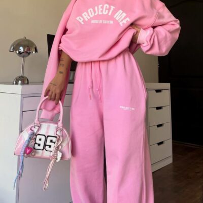 Женский Теплый Розовый Спортивный Костюм Оверсайз с Начесом - Объемное Худи + Широкие Штаны с Кулисками