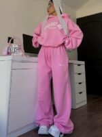 Женский Теплый Розовый Спортивный Костюм Оверсайз с Начесом - Объемное Худи + Широкие Штаны с Кулисками