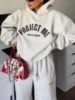 Женский Теплый Серый Спортивный Костюм Оверсайз с Начесом - Объемное Худи + Широкие Штаны с Кулисками