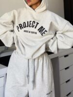 Женский Теплый Серый Спортивный Костюм Оверсайз с Начесом - Объемное Худи + Широкие Штаны с Кулисками