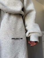 Женский Теплый Серый Спортивный Костюм Оверсайз с Начесом - Объемное Худи + Широкие Штаны с Кулисками