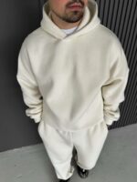 Мужское Утепленное Базовое Молочное Худи - Толстовка с Начесом