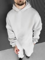 Мужское Утепленное Базовое Серое Худи - Толстовка с Начесом