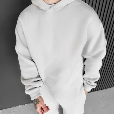 Мужское Утепленное Базовое Серое Худи - Толстовка с Начесом