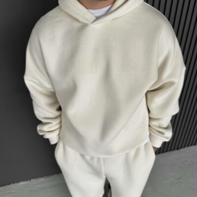 Мужское Утепленное Базовое Молочное Худи - Толстовка с Начесом