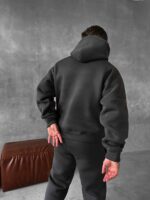 Мужское Утепленное Базовое Графитовое Худи - Толстовка с Начесом