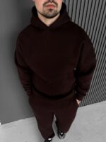 Мужское Утепленное Базовое Коричневое Худи - Толстовка с Начесом