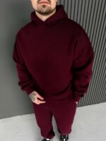 Мужское Утепленное Базовое Бордовое Худи - Толстовка с Начесом