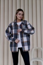 Женская Байковая Клетчатая Графитовая Рубашка Оверсайз
