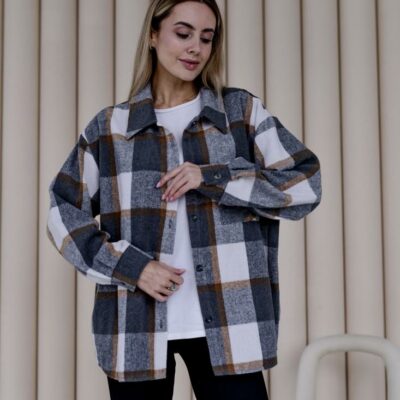 Женская Байковая Клетчатая Графитовая Рубашка Оверсайз