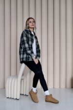 Женская Байковая Клетчатая Черная Рубашка Оверсайз