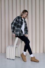 Женская Байковая Клетчатая Черная Рубашка Оверсайз